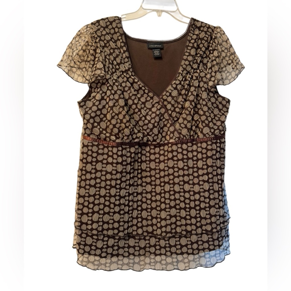 Lane Bryant‎ Brown and Cream Blouse with Cap Sleeves